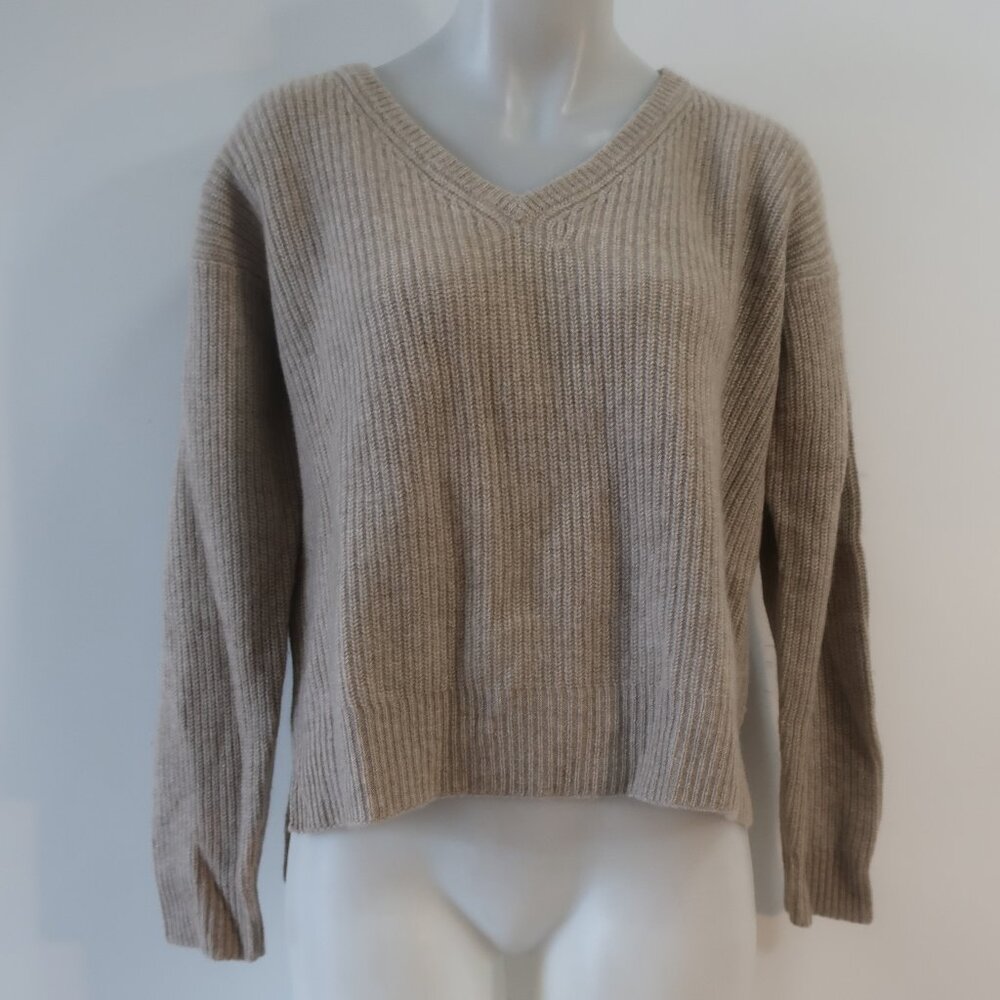Womens Chinti and Parker Taupe Chunky Knit Pure Cashmere Ribbed V-Neck Sweater S